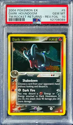 2004 POKEMON EX TEAM ROCKET RETURNS #5 DARK HOUNDOOM-REVERSE FOIL PSA 10 GEM-MT - Image 1
