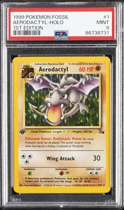 1999 POKEMON FOSSIL 1ST ED #1 AERODACTYL-HOLO PSA 9 - Image 1