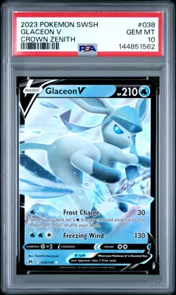 2023 POKEMON SWORD & SHIELD CROWN ZENITH #038 GLACEON V PSA 10 - Image 1