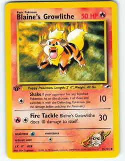 Blaine's Growlithe - 1st Edition - 35/132 Gym Heroes - Pokemon TCG - 2000 - Image 1