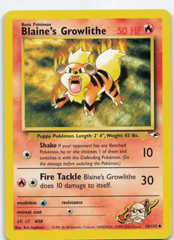 Blaine's Growlithe (35) 035/132 Uncommon Unlimited Gym Heroes LP Pokemon - Image 1