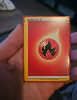 Pokemon Energy Miscut Error Card Sword & Shield Energy Black Dot Fire Energy - Image 1