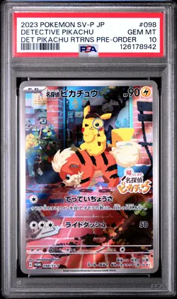 2023 POKEMON JPN SV-P PROMO #098 DETECTIVE PIKACHU PSA 10 - Image 1