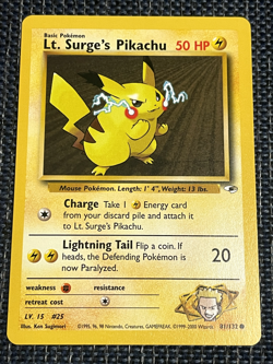 Lt Surges Pikachu 81/132 Gym Heroes Pokemon vintage - Image 1