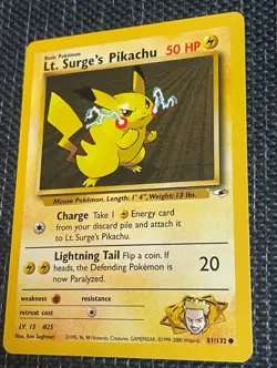 Lt Surges Pikachu 81/132 Gym Heroes Pokemon vintage - Image 3