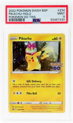 PSA 9 2022 Pokemon Go Tins #234 PIKACHU Holo SWSH Black Star Promo Mint TCG Card - Image 1