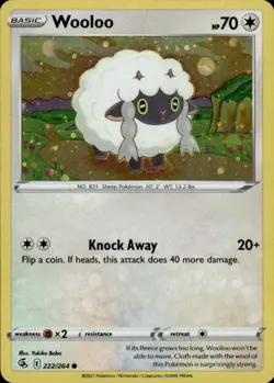 Pokemon: SWSH08: Fusion Strike Wooloo (222) #222/264 Common,Cosmos Holo .P2N - Image 1