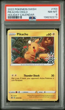 2022 POKEMON SWSH BLACK STAR PROMO HOLIDAY CALENDAR 2022 #153 PIKACHU-HOLO PSA 8 - Image 1