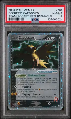 2004 POKEMON EX TEAM ROCKET RETURNS #106 ROCKET'S ZAPDOS EX-HOLO PSA 8 - Image 1
