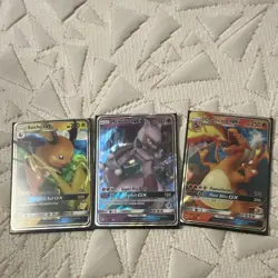 Pokemon TCG GX Holo Card Lot Charizard Raichu Mewtwo English 3 Cards - Image 1