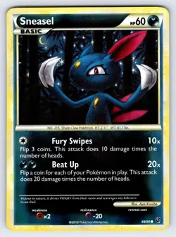 Sneasel 68/90 2010 Undaunted Set Pokemon Card TCG Reverse Holo Common - Lp/Vlp - Image 1