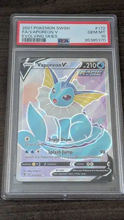 VAPOREON V 2021 Pokemon #172/203 PSA 10 GEM-MINT Evolving Skies FULL ART Graded! - Image 1