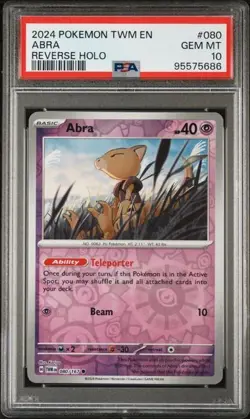 2024 Pokemon TWM EN Abra PSA 10 GEM REVERSE HOLO 080/167 - Image 1
