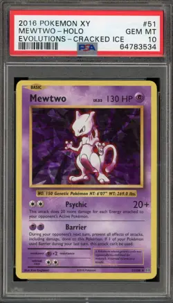 Pokemon Mewtwo XY Evolutions Cracked Ice Holo Rare #51 PSA 10 Gem Mint - Image 1