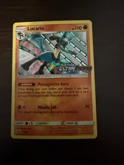 Pokemon TCG Lucario Sun & Moon Ultra Prism Stamped Prerelease Promo SM95 Holo LP - Image 1