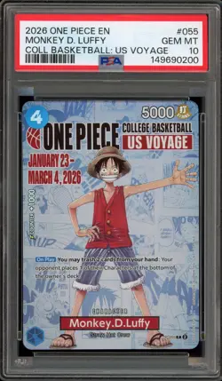 One Piece CCG Monkey.D.Luffy College Basketball US Voyage Promo P-055 PSA 10 - Image 1
