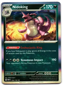 Nidoking 034/165 - 151 Rare Pokemon TCG Holo - M/LP Card - Image 1