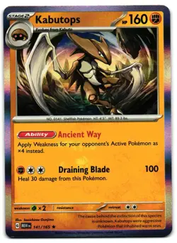 Kabutops 141/165 - 151 Rare Pokemon TCG Holo - M/LP Card - Image 1
