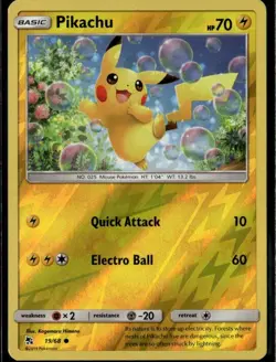 Pikachu Common Hidden Fates 19/68 Lightning Reverse Holo Pokemon Card - Image 1