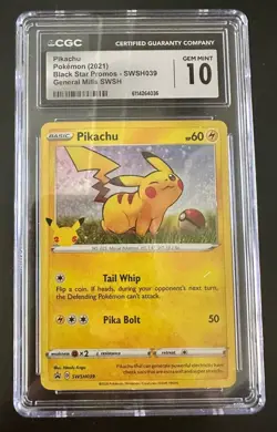 2021 Pokemon Pikachu SWSH039 25th Anniv General Mills BS Promo CGC 10 Gem Mint - Image 1