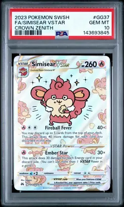 2023 POKEMON SWORD & SHIELD CROWN ZENITH #GG37 FULL ART/SIMISEAR VSTAR PSA 10 - Image 3