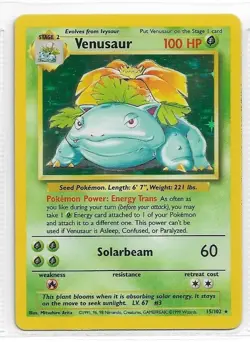 Pokemon Original 1999 TCG Holo Foil Venusaur #15/102 NM-MT Never Played With - Image 1