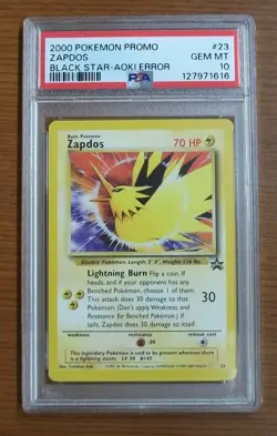 PSA 10 GEM MINT Zapdos Aoki Error 23 Pokemon WOTC Black Star 2000 Movie Promo - Image 1
