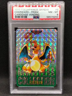 Pokemon Card 1996 Japanese Bandai Carddass Vending Charizard Prism Green PSA 8 - Image 1