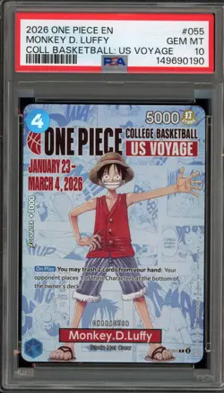 One Piece CCG Monkey.D.Luffy College Basketball US Voyage Promo P-055 PSA 10 - Image 1
