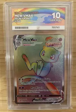 Pokemon Mew VMAX TCG 268/264 SWSH Fusion Strike Rainbow Secret Rare ACE 10 Gem - Image 1