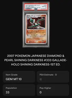 PSA 10 Pokemon Gallade Holo #333 2007 Shining Darkness 1st Edition • POP 33 - Image 2