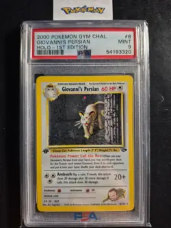 1st Edition 2000 Pokemon Gym Challenge 8/132 Giovanni's Persian Holo PSA Mint 9 - Image 1