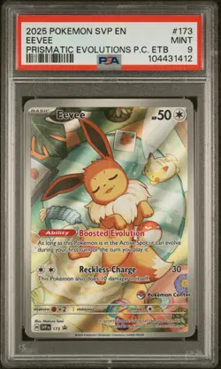 2025 POKEMON PRISMATIC EVOLUTIONS POKEMON CENTER ETB PROMO SVP #173 EEVEE PSA 9 - Image 1