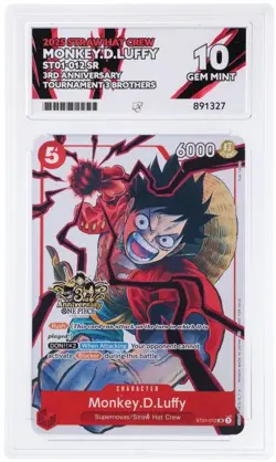 Monkey D Luffy ST01-012 SR 3rd Anniversary Promo ACE 10 GEM MINT One Piece CCG - Image 1