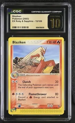 CGC 10 PRISTINE Blaziken 2003 EX Ruby & Sapphire 15/109 Pokemon Card (POP 2) - Image 1