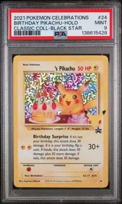 Pokemon Birthday Pikachu-Holo PSA Slab Mint 9 Black Star Promo Celebrations 25th - Image 1