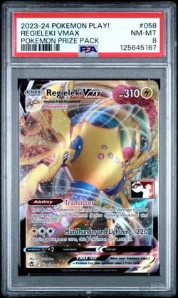 2023-2024 POKEMON PLAY! POKEMON PRIZE PACK #058 REGIELEKI VMAX PSA 8 - Image 1