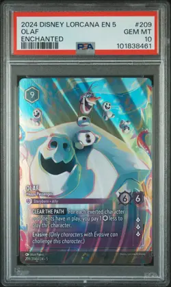 2024 DISNEY LORCANA EN 5-SHIMMERING SKIES #209 OLAF - HAPPY PASSENGER PSA 10 - Image 1