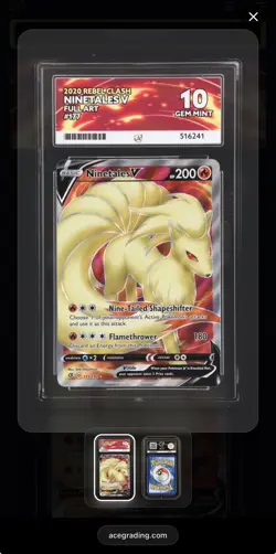 Pokemon TCG Card | Ninetales V 177/192 | Rebel Clash | Full Art | ACE Grade 10 - Image 1