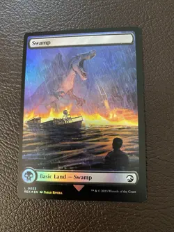 MTG Jurassic World Collection Swamp REX#0023 Foil Double-sided Land NM English - Image 2