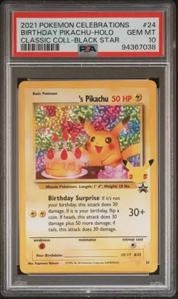 2021 POKEMON CELEBRATIONS CLASSIC COLL #24 BIRTHDAY PIKACHU-HOLO PSA 10 - Image 1