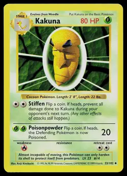 Pokemon Card - Kakuna Base Set (Shadowless) 33/102 Uncommon - Image 1