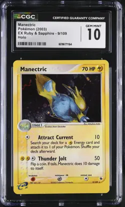 CGC 10 GEM MINT Manectric 2003 EX Ruby & Sapphire 9/109 Holo Pokemon Card - Image 1
