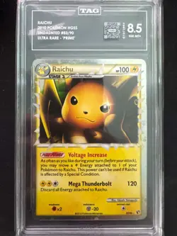 TAG 8.5 POKEMON HEARTGOLD & SOULSILVER UNDAUNTED #83 RAICHU PRIME UPTRA RARE - Image 1