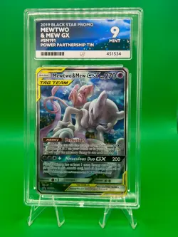 Pokemon TCG Mewtwo and Mew GX Sun Moon SM191 Holo Promo Card ACE 9 Mint - Image 1