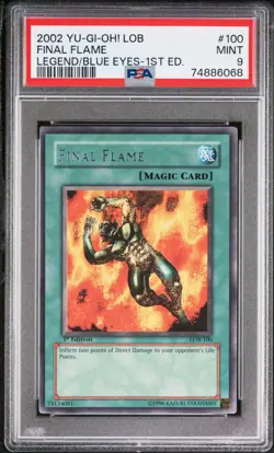 2002 YUGIOH 1ST ED LOB-100 - FINAL FLAME - RARE PSA 9 MINT - Image 1