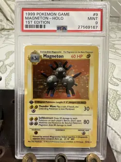 PSA 9 MINT Magneton 9/102 1st Edition Base Set HOLO RARE Pokemon Card - Image 1