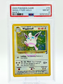 🌟VINTAGE SWIRL HOLO🌟Pokemon TCG 2000 Base Set 2 WIGGLYTUFF 19/130 PSA 8 NM-MT - Image 2