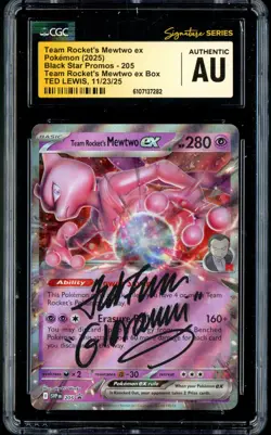 CGC Authentic Signed Ted Lewis Pokemon Team Rocket's Mewtwo ex 205 Promo Holo - Image 1
