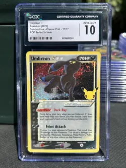 CGC 10 Umbreon Gold Star 17/17 Celebrations Classic Collection Holo Pokemon Card - Image 2